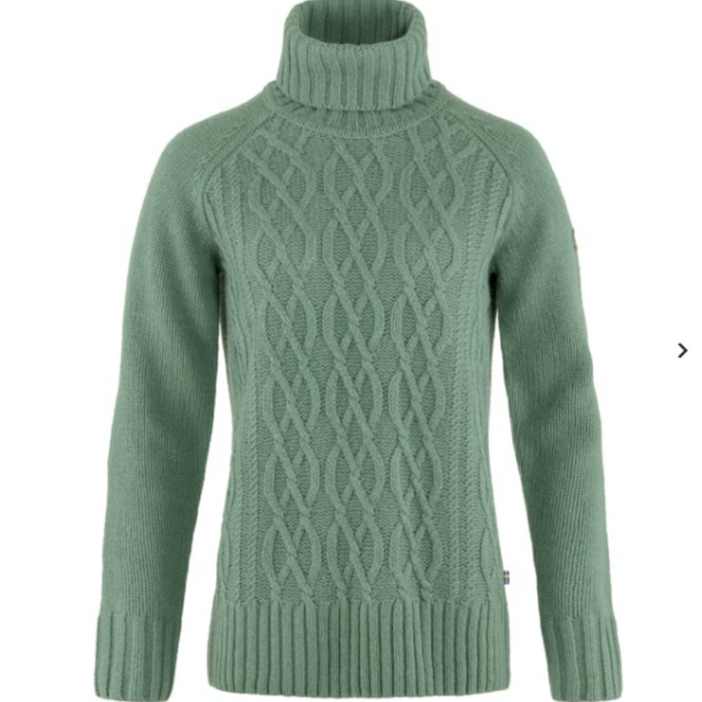 Fjallraven Ovik Cable Knit Roller Neck 100% Wool Sweater Green Size Small Nwt